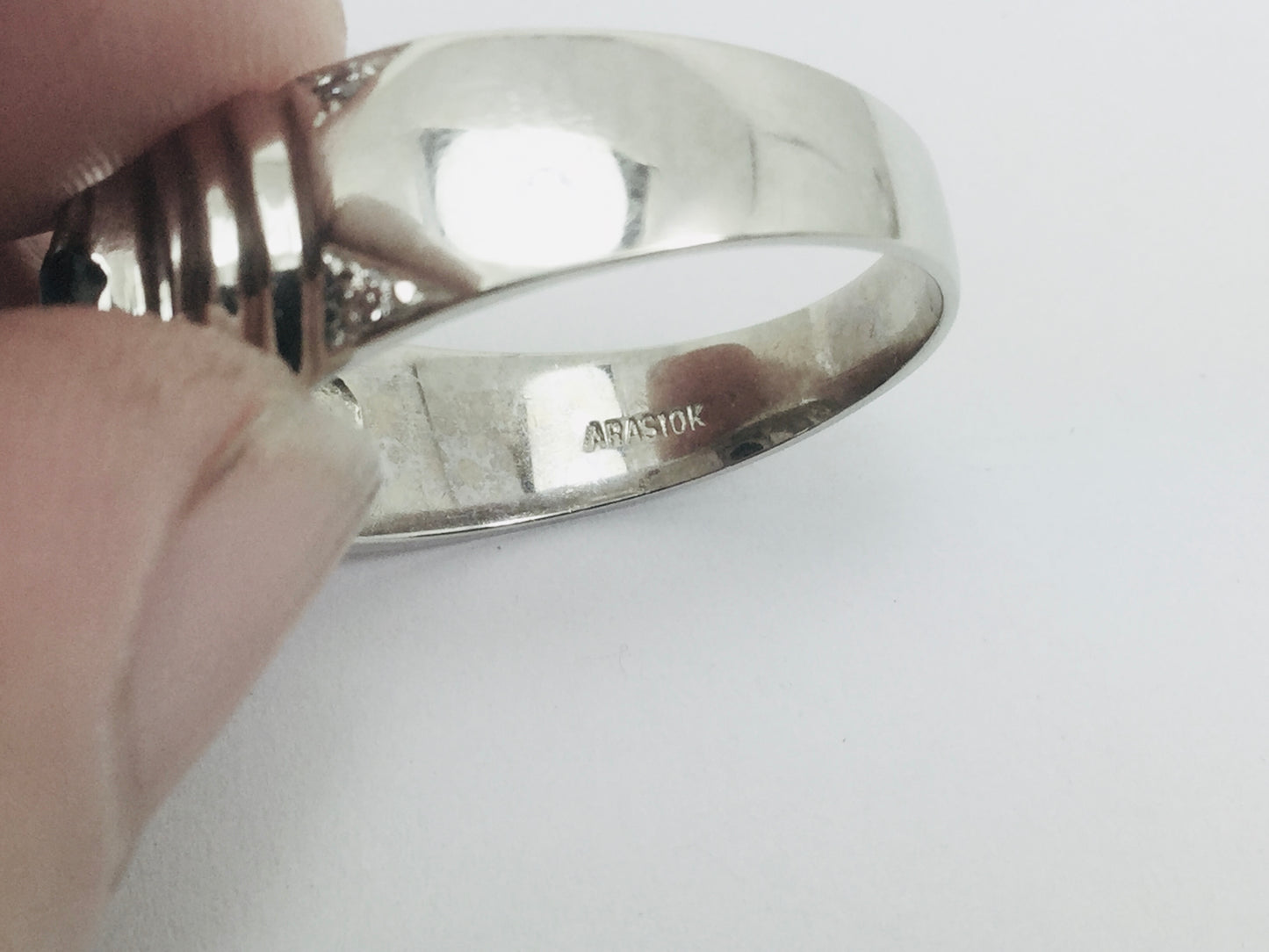 10k White Gold Oval Cut Sapphire September Birthstone & 4pt Diamond Ring