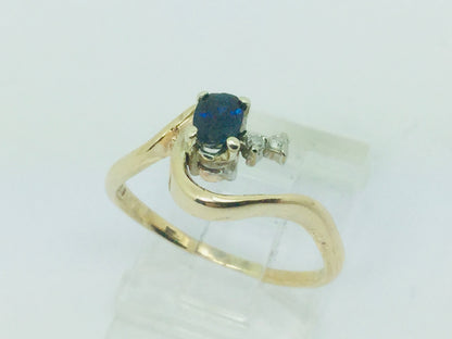 14k Yellow Gold Oval Cut 33pt Sapphire September Birthstone & 2pt Diamond Wave Ring