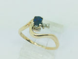 14k Yellow Gold Oval Cut 33pt Sapphire September Birthstone & 2pt Diamond Wave Ring