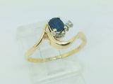 14k Yellow Gold Oval Cut 33pt Sapphire September Birthstone & 2pt Diamond Wave Ring