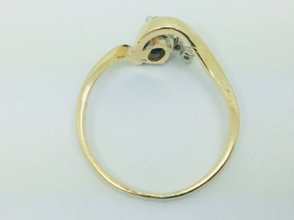 14k Yellow Gold Oval Cut 33pt Sapphire September Birthstone & 2pt Diamond Wave Ring