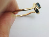 14k Yellow Gold Oval Cut 33pt Sapphire September Birthstone & 2pt Diamond Wave Ring