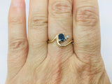 14k Yellow Gold Oval Cut 33pt Sapphire September Birthstone & 2pt Diamond Wave Ring