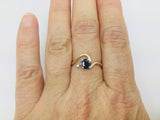 14k Yellow Gold Oval Cut 33pt Sapphire September Birthstone & 2pt Diamond Wave Ring