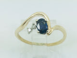 14k Yellow Gold Oval Cut 33pt Sapphire September Birthstone & 2pt Diamond Wave Ring