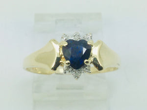 10k Yellow Gold Heart Cut 45pt Sapphire September Birthstone & 1pt Diamond Ring