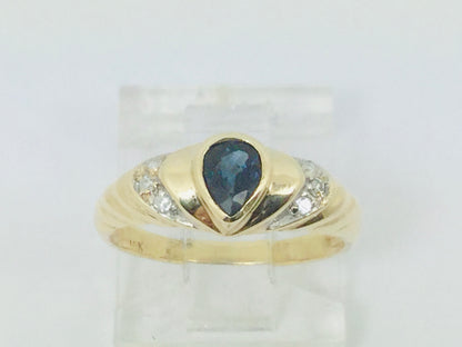 10k Yellow Gold Pear Cut 30pt Sapphire September Birthstone & 3pt Diamond Ring