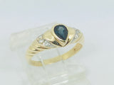 10k Yellow Gold Pear Cut 30pt Sapphire September Birthstone & 3pt Diamond Ring