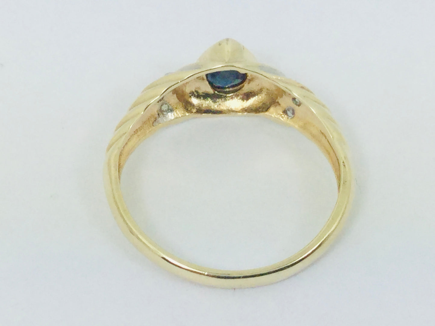 10k Yellow Gold Pear Cut 30pt Sapphire September Birthstone & 3pt Diamond Ring