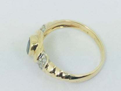 10k Yellow Gold Pear Cut 30pt Sapphire September Birthstone & 3pt Diamond Ring
