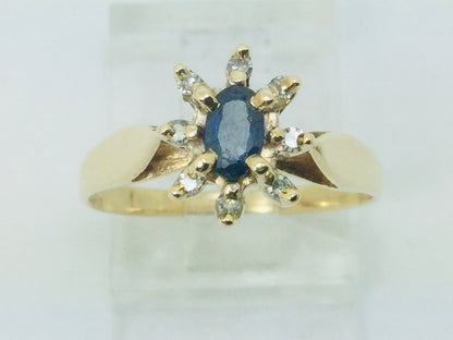 10k Yellow Gold Oval Cut 25pt Sapphire September Birthstone & 8pt Diamond Halo Ring