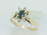 10k Yellow Gold Oval Cut 25pt Sapphire September Birthstone & 8pt Diamond Halo Ring