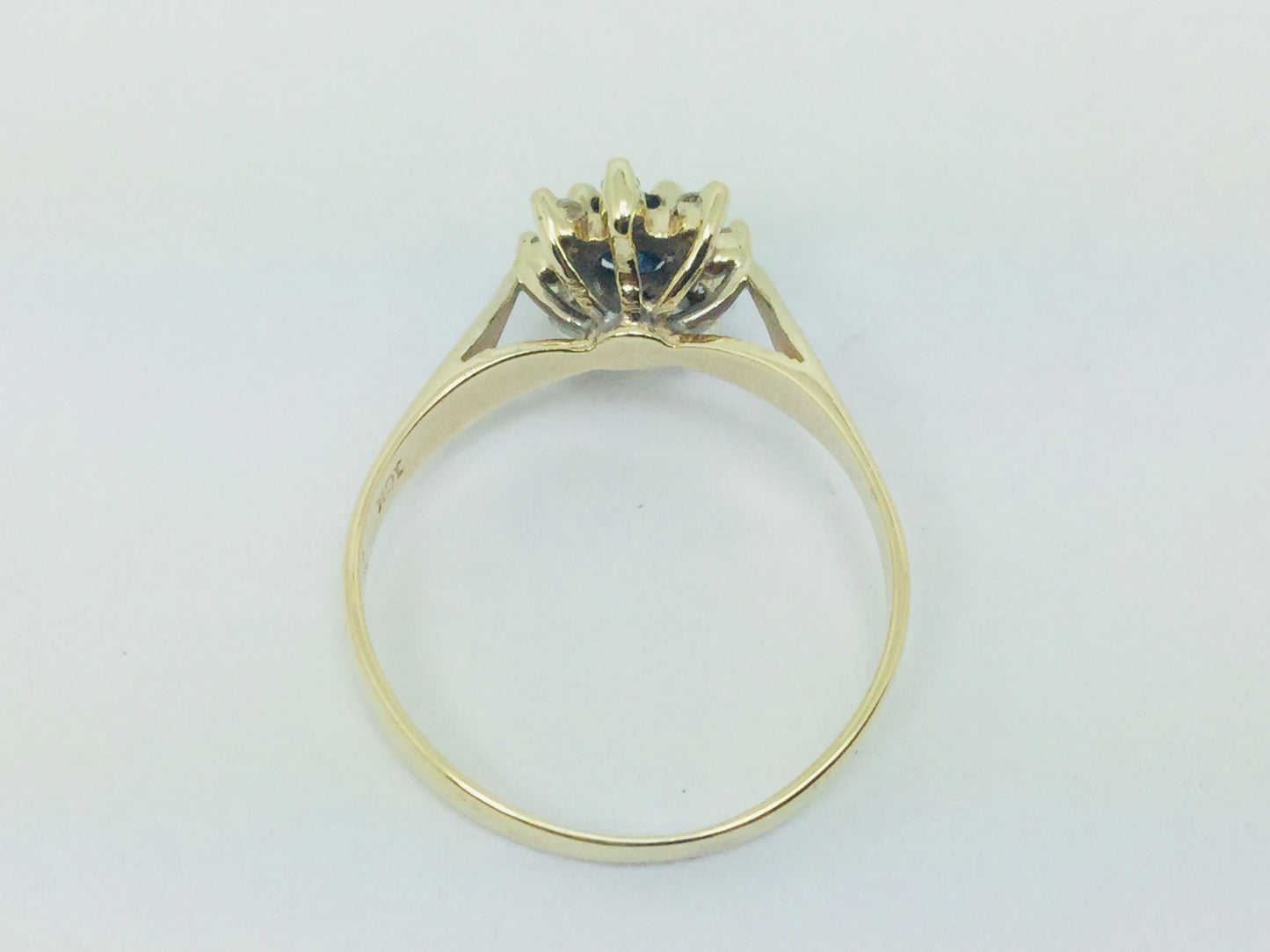 10k Yellow Gold Oval Cut 25pt Sapphire September Birthstone & 8pt Diamond Halo Ring