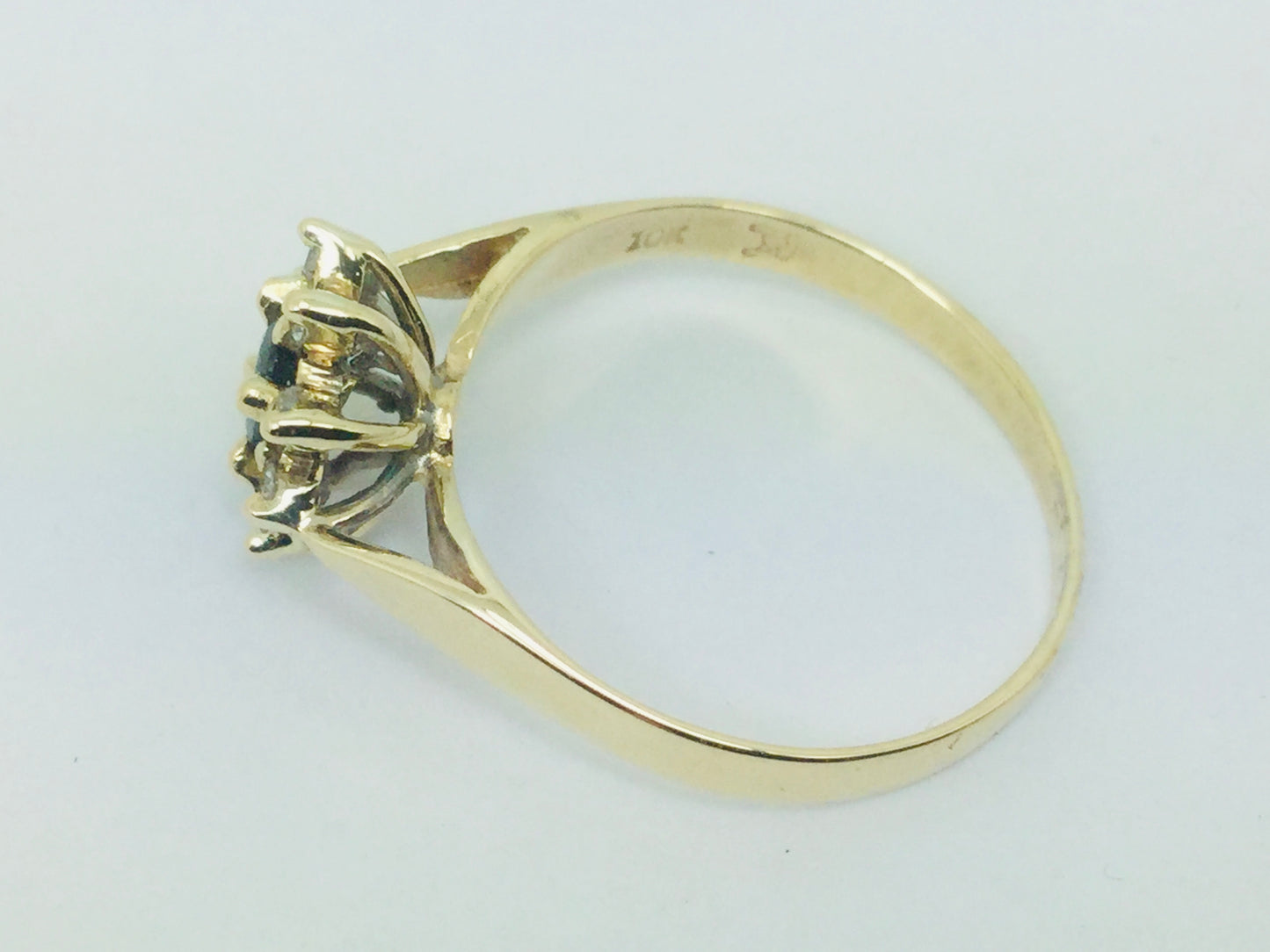 10k Yellow Gold Oval Cut 25pt Sapphire September Birthstone & 8pt Diamond Halo Ring