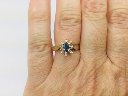 10k Yellow Gold Oval Cut 25pt Sapphire September Birthstone & 8pt Diamond Halo Ring
