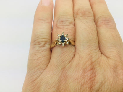 10k Yellow Gold Oval Cut 25pt Sapphire September Birthstone & 8pt Diamond Halo Ring