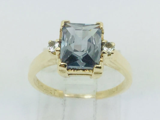 10k Yellow Gold Emerald Cut 1.5ct Mystic Topaz & Cubic Zirconia (CZ) Ring