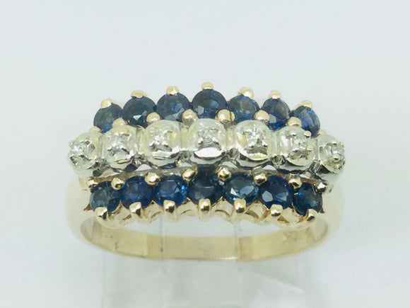 10k Yellow Gold Round Cut 70pt Sapphire & 7pt Diamond Ring