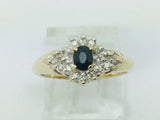 14k Yellow Gold Oval Cut 0.2ct Sapphire September Birthstone & 0.18ct Diamond Cluster Ring