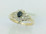 14k Yellow Gold Oval Cut 0.2ct Sapphire September Birthstone & 0.18ct Diamond Cluster Ring
