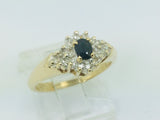 14k Yellow Gold Oval Cut 0.2ct Sapphire September Birthstone & 0.18ct Diamond Cluster Ring