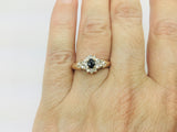 14k Yellow Gold Oval Cut 0.2ct Sapphire September Birthstone & 0.18ct Diamond Cluster Ring