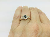 14k Yellow Gold Oval Cut 0.2ct Sapphire September Birthstone & 0.18ct Diamond Cluster Ring