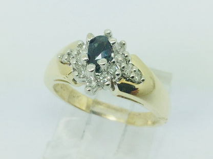 10k Yellow Gold Oval Cut 30pt Sapphire September Birthstone & 14pt Diamond Halo Cluster Ring