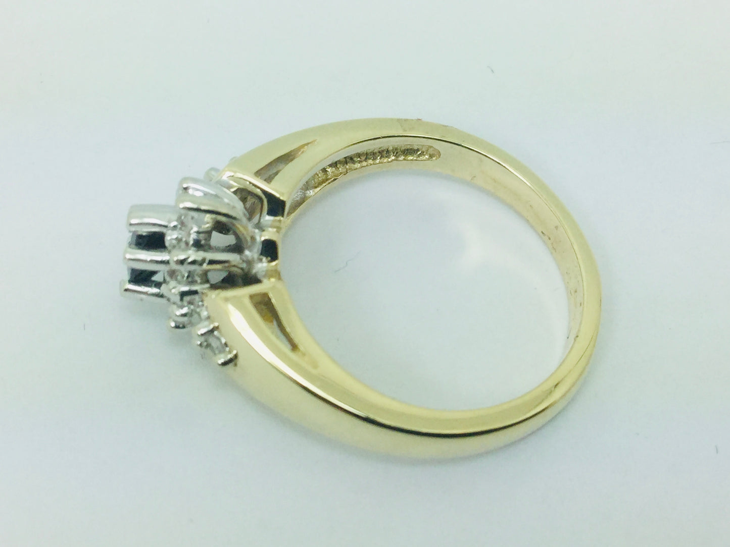 10k Yellow Gold Oval Cut 30pt Sapphire September Birthstone & 14pt Diamond Halo Cluster Ring