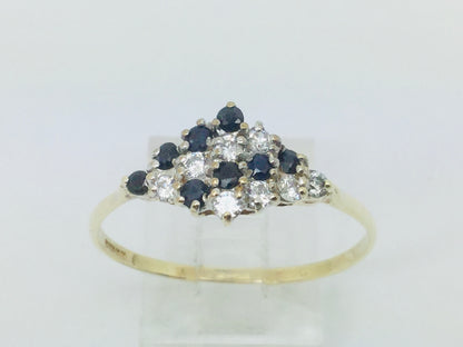 9k Yellow Gold Round Cut 24pt Sapphire September Birthstone & 24pt Cubic Zirconia (CZ) Row Set Ring