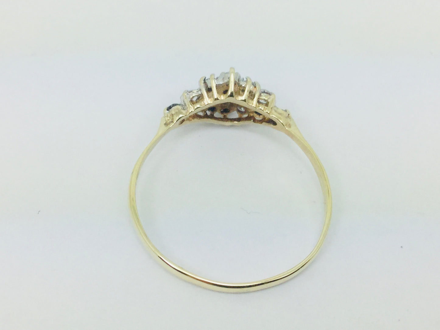 9k Yellow Gold Round Cut 24pt Sapphire September Birthstone & 24pt Cubic Zirconia (CZ) Row Set Ring