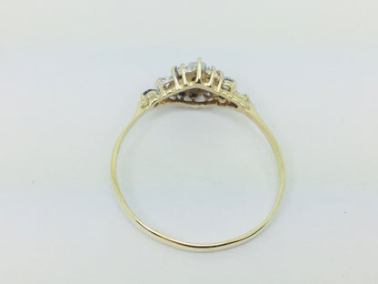 9k Yellow Gold Round Cut 24pt Sapphire September Birthstone & 24pt Cubic Zirconia (CZ) Row Set Ring