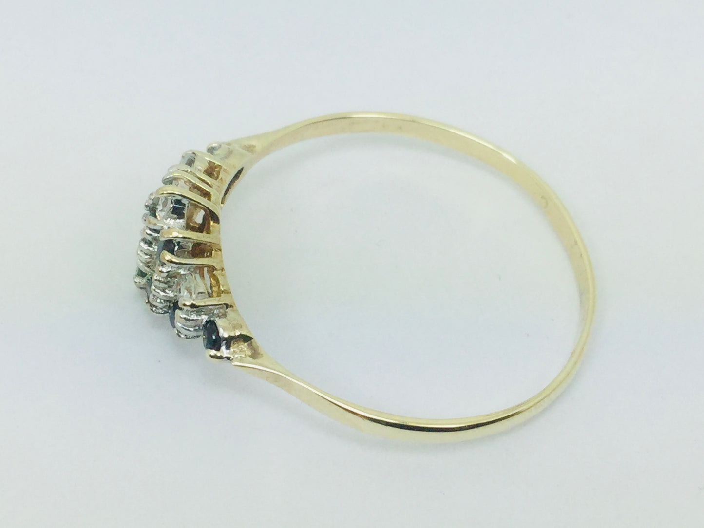 9k Yellow Gold Round Cut 24pt Sapphire September Birthstone & 24pt Cubic Zirconia (CZ) Row Set Ring