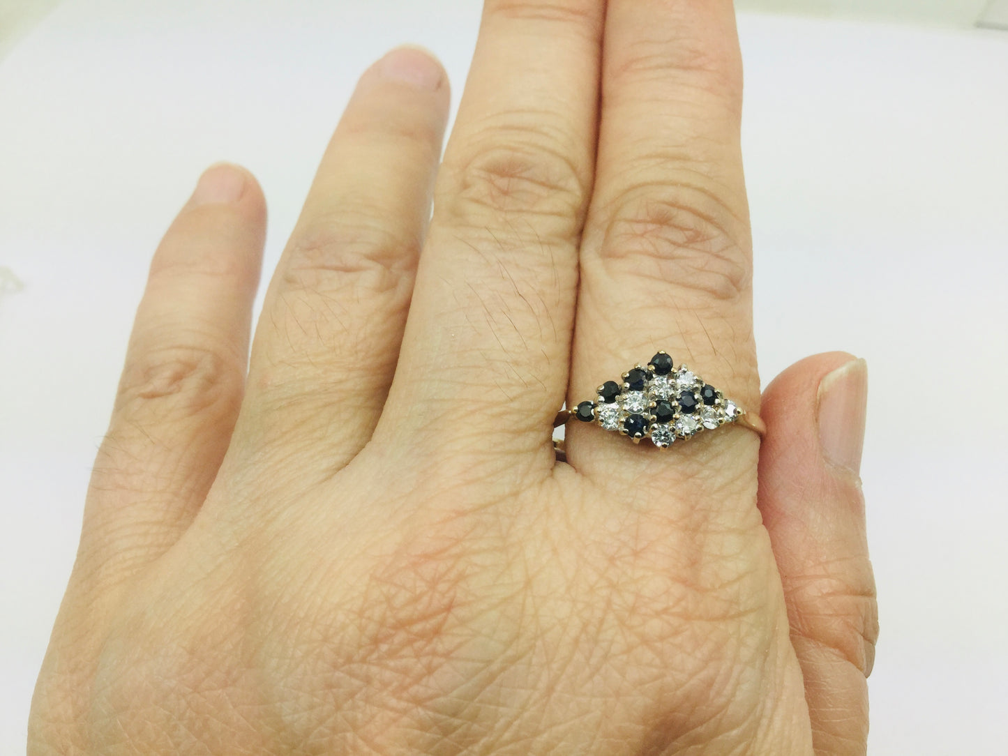 9k Yellow Gold Round Cut 24pt Sapphire September Birthstone & 24pt Cubic Zirconia (CZ) Row Set Ring