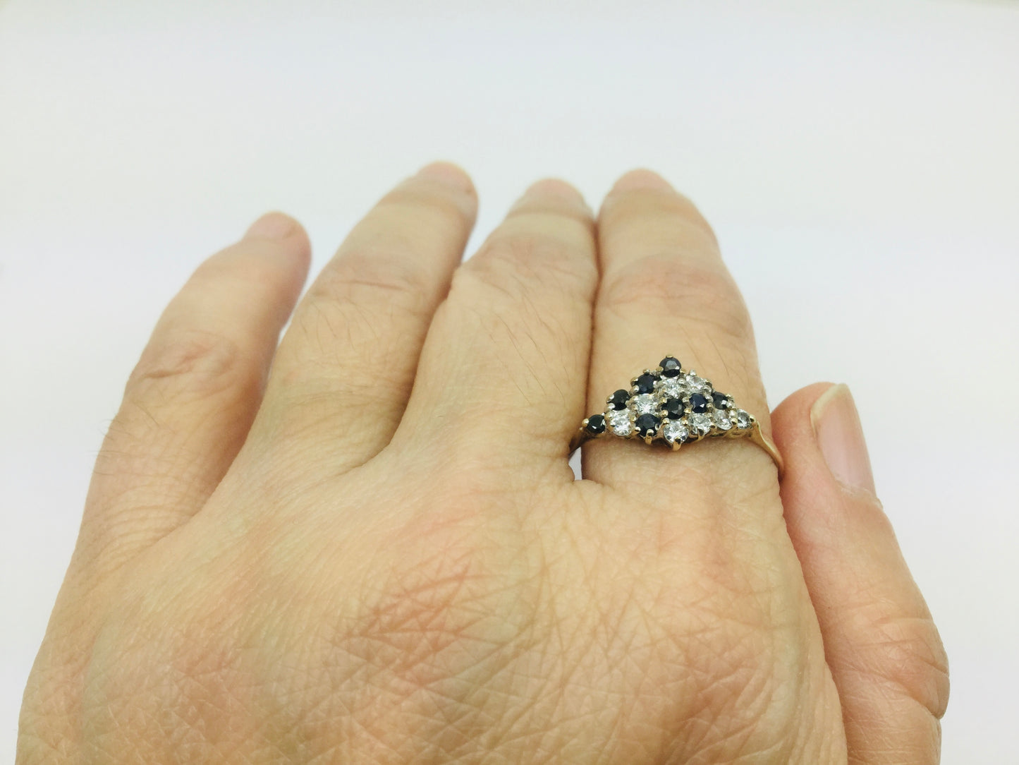 9k Yellow Gold Round Cut 24pt Sapphire September Birthstone & 24pt Cubic Zirconia (CZ) Row Set Ring