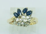 14k Yellow Gold Marquise Cut 40pt Sapphire September Birthstone & 18pt Diamond Cluster Ring