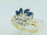 14k Yellow Gold Marquise Cut 40pt Sapphire September Birthstone & 18pt Diamond Cluster Ring