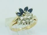 14k Yellow Gold Marquise Cut 40pt Sapphire September Birthstone & 18pt Diamond Cluster Ring