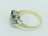 14k Yellow Gold Marquise Cut 40pt Sapphire September Birthstone & 18pt Diamond Cluster Ring