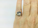 14k Yellow Gold Marquise Cut 40pt Sapphire September Birthstone & 18pt Diamond Cluster Ring