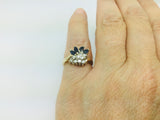 14k Yellow Gold Marquise Cut 40pt Sapphire September Birthstone & 18pt Diamond Cluster Ring