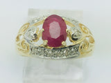 14k Yellow Gold Oval Cut 75pt Ruby July Birthstone & 14pt Diamond Ring