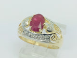 14k Yellow Gold Oval Cut 75pt Ruby July Birthstone & 14pt Diamond Ring