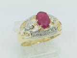 14k Yellow Gold Oval Cut 75pt Ruby July Birthstone & 14pt Diamond Ring
