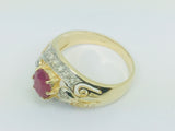 14k Yellow Gold Oval Cut 75pt Ruby July Birthstone & 14pt Diamond Ring