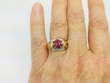 14k Yellow Gold Oval Cut 75pt Ruby July Birthstone & 14pt Diamond Ring