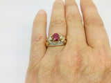 14k Yellow Gold Oval Cut 75pt Ruby July Birthstone & 14pt Diamond Ring