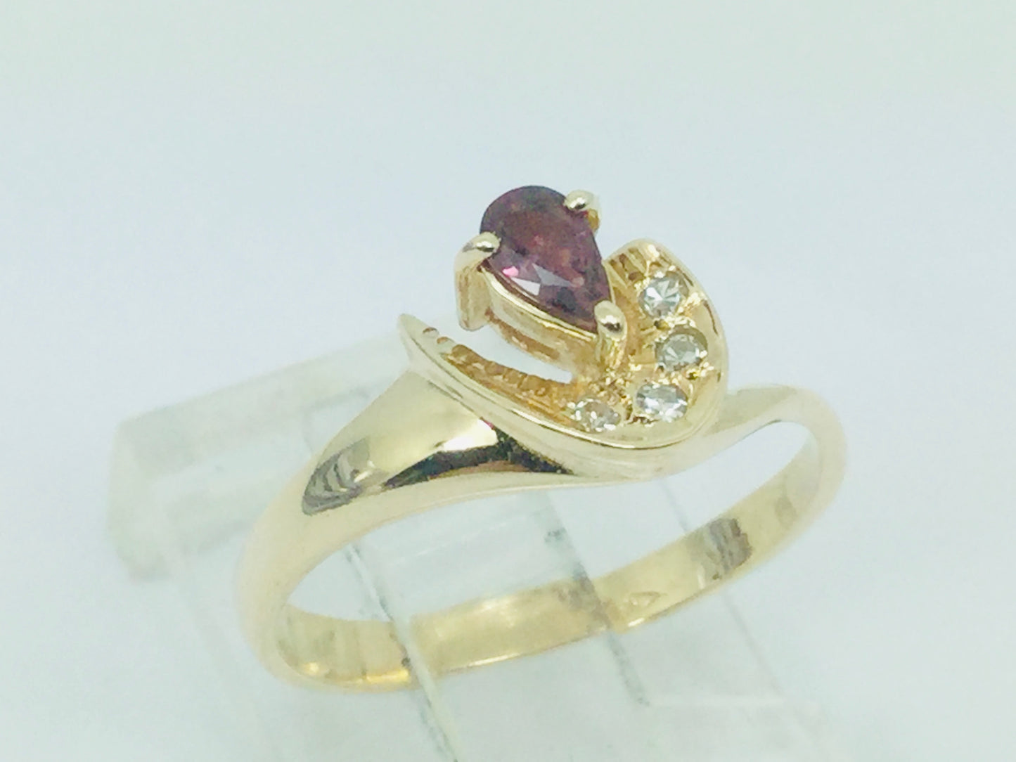 10k Yellow Gold Pear Cut Ruby July Birthstone & Diamond Ring