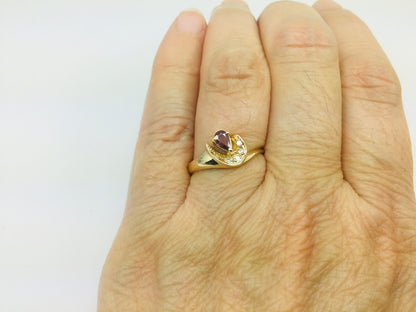 10k Yellow Gold Pear Cut Ruby July Birthstone & Diamond Ring