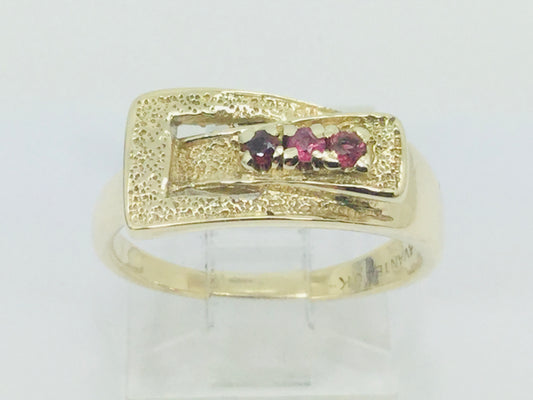 10k Yellow Gold Round Cut 9pt Ruby July Birthstone Belt Buckle Ring